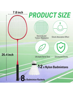 Set de Raquetas de Bádminton Woanger YX3881 - 8 Piezas con 12 Volantes 2