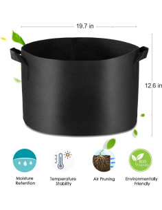 Paquete de 5 macetas de tela Garden4Ever 15 galones 56.78L 2