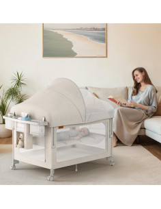 Cuna 4 en 1 para Bebés Pack and Play Beige con Colchón 2