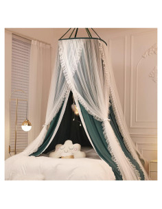 Cortina de Cama de Dosel Princesa VETHIN Verde/Blanco 2.09kg