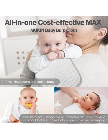 Paños de Eructo MUKIN para Bebés - Algodón Suave 6 Piezas 20x10 cm