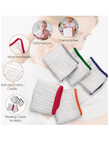 Paños de Eructo MUKIN para Bebés - Algodón Suave 6 Piezas 20x10 cm