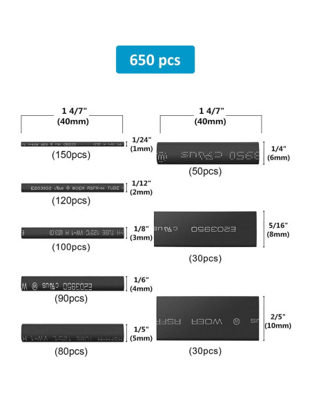 Kit 650 Tubos Termoretráctiles Negros innhom 2:1 Aislantes