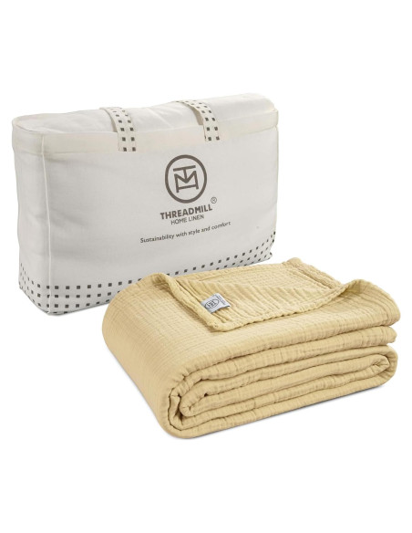 Manta de Muselina Threadmill Queen 100% Algodón Beige 4 Capas