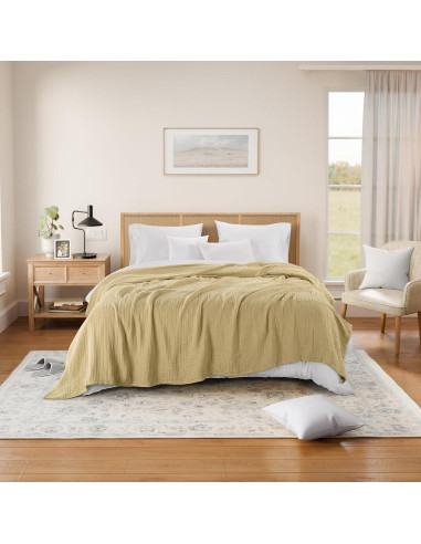 Manta de Muselina Threadmill Queen 100% Algodón Beige 4 Capas