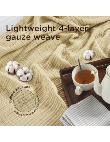 Manta de Muselina Threadmill Queen 100% Algodón Beige 4 Capas