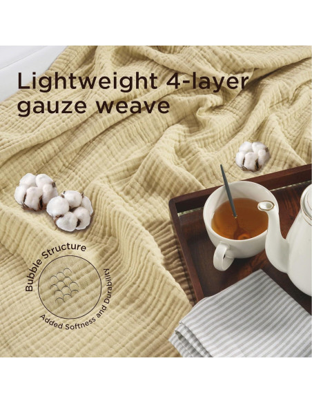 Manta de Muselina Threadmill Queen 100% Algodón Beige 4 Capas