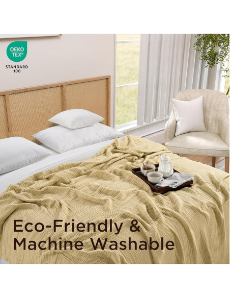 Manta de Muselina Threadmill Queen 100% Algodón Beige 4 Capas