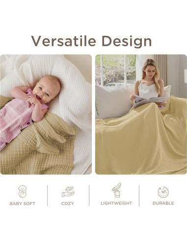 Manta de Muselina Threadmill Queen 100% Algodón Beige 4 Capas