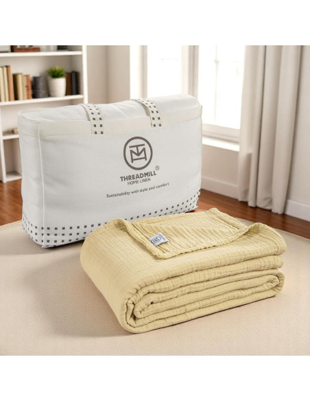 Manta de Muselina Threadmill Queen 100% Algodón Beige 4 Capas