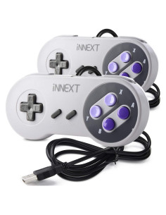 Paquete de 2 Controladores Retro USB iNNEXT SNES Gris/Púrpura
