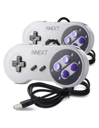 Paquete de 2 Controladores Retro USB iNNEXT SNES Gris/Púrpura