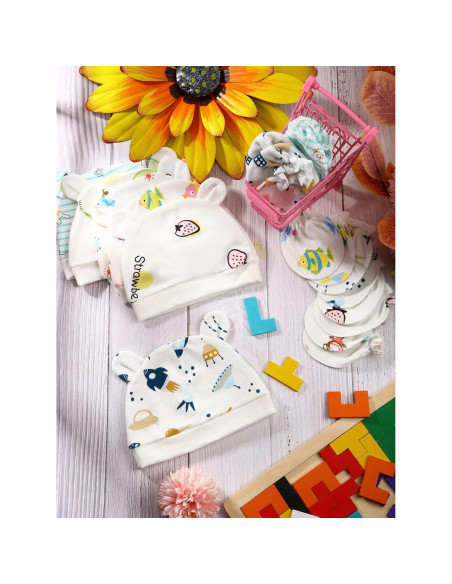 Conjunto Geyoga 18 Piezas: Gorro, Manoplas y Calcetines Bebé 0-6 Meses