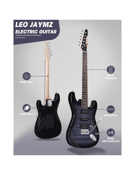 Guitarra Eléctrica Leo Jaymz ST 39" Completo con Amplificador 5W