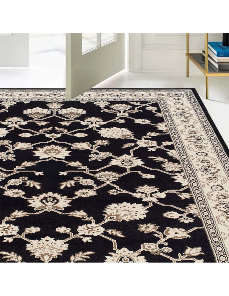 Alfombra de Área Superior Modbury 5' x 8' Negra Floral