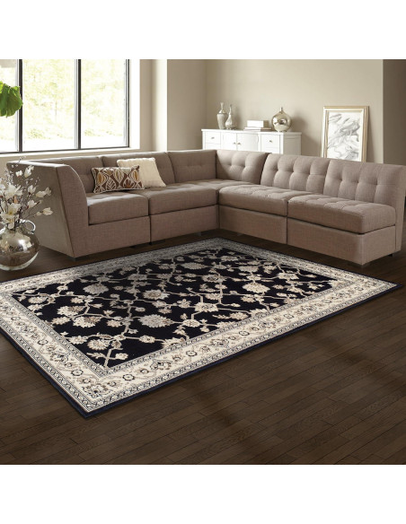 Alfombra de Área Superior Modbury 5' x 8' Negra Floral