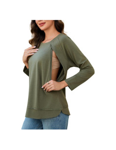 Camisa de Lactancia Ecavus Verde Militar con Cremallera Larga