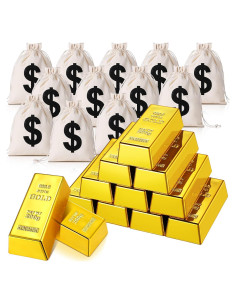 Set 12 Barras de Oro Falsas y 12 Bolsas de Dinero HyDren
