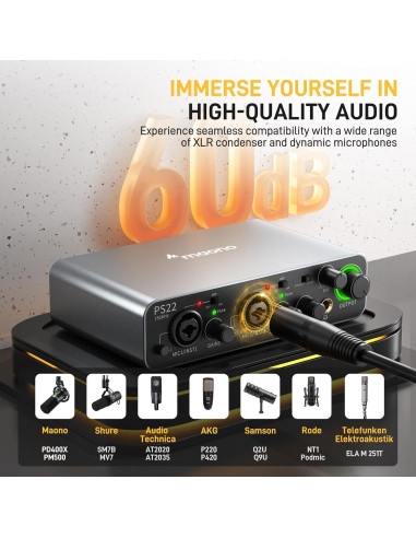 Interfaz de audio USB Maono PS22 24bit/192kHz para PC