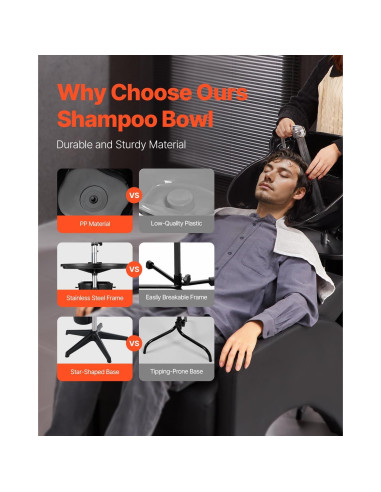 Lavabo de Champú Portátil VEVOR Ajustable con Ducha y Drenaje