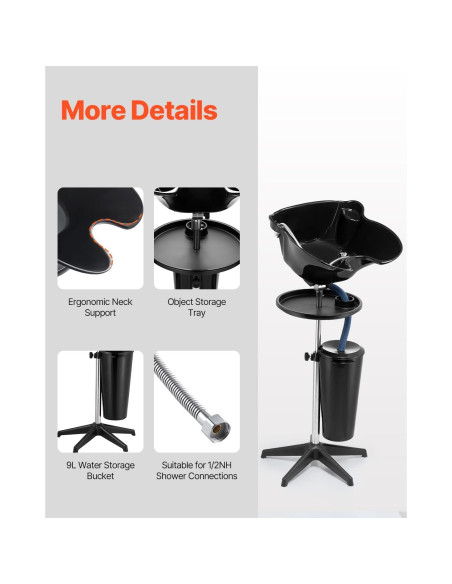 Lavabo de Champú Portátil VEVOR Ajustable con Ducha y Drenaje