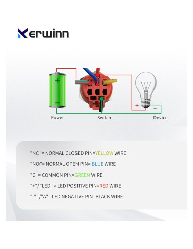 Interruptor pulsador 16mm KERWINN 12V 1NO 1NC con luz