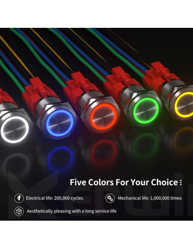 Interruptor pulsador 16mm KERWINN 12V 1NO 1NC con luz