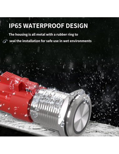 Interruptor pulsador 16mm KERWINN 12V 1NO 1NC con luz