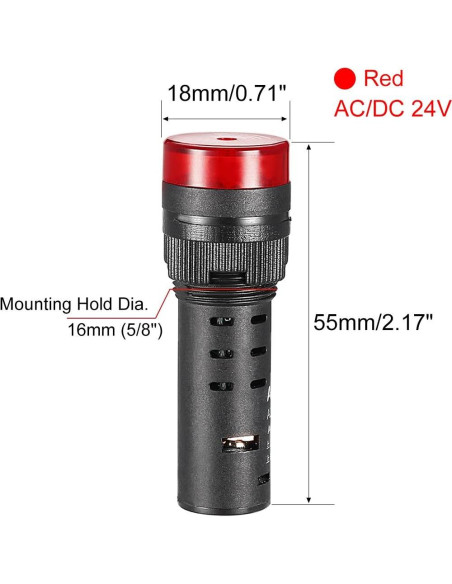 Luz Indicadora LED Roja con Buzzer uxcell 24V 16mm Panel