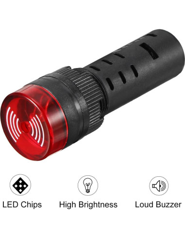 Luz Indicadora LED Roja con Buzzer uxcell 24V 16mm Panel