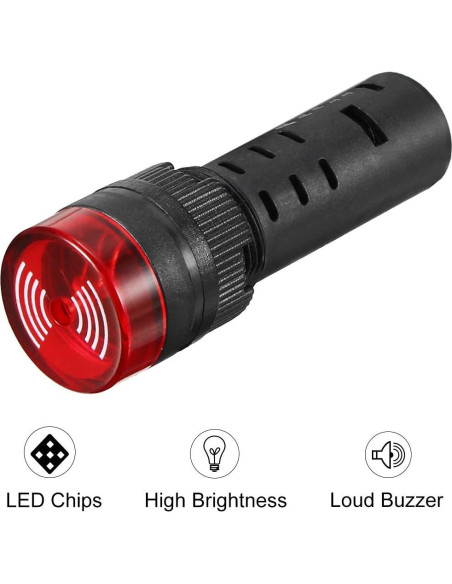 Luz Indicadora LED Roja con Buzzer uxcell 24V 16mm Panel