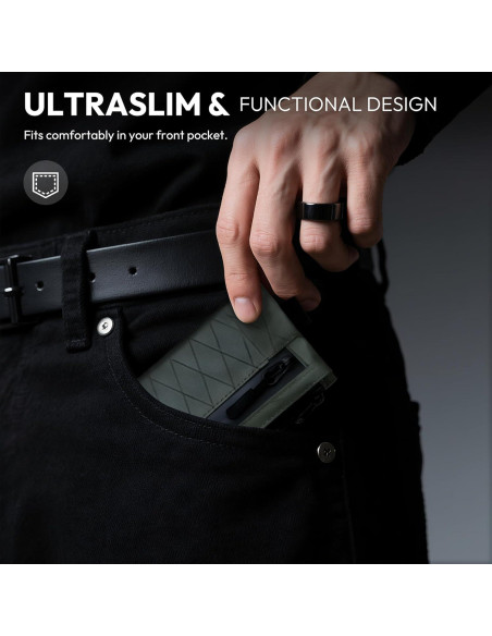 Billetera Minimalista KEYMARX Verde Ejército con Bloqueo RFID