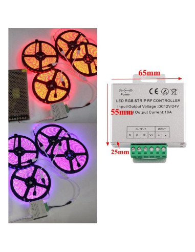 Controlador LED RGB 12V-24V 18A Minbow con Control Remoto