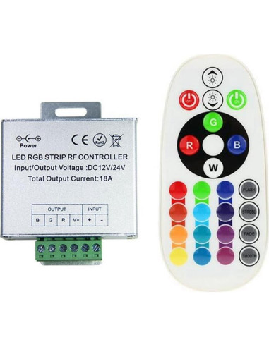 Controlador LED RGB 12V-24V 18A Minbow con Control Remoto