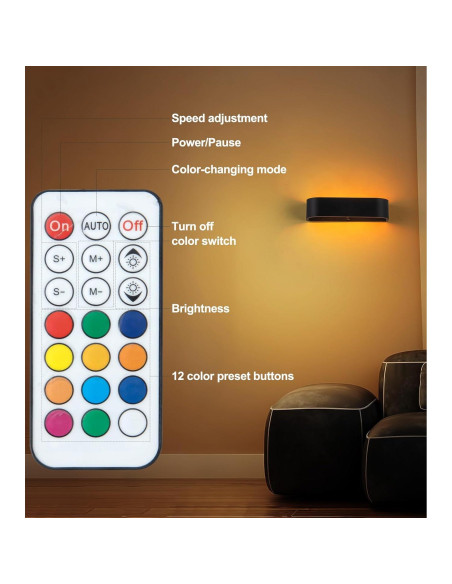 Luz de Pared LED Inalámbrica KwatTsz RGB 12 Colores 6000mAh
