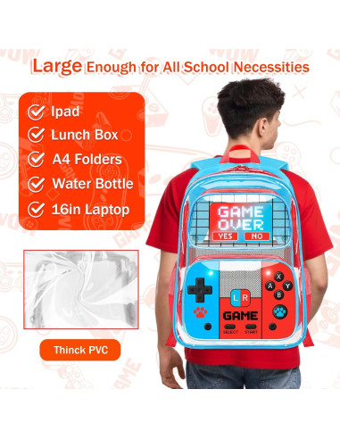 Mochila Transparente SHPMXUPW 3PCS para Niños y Niñas Gamer
