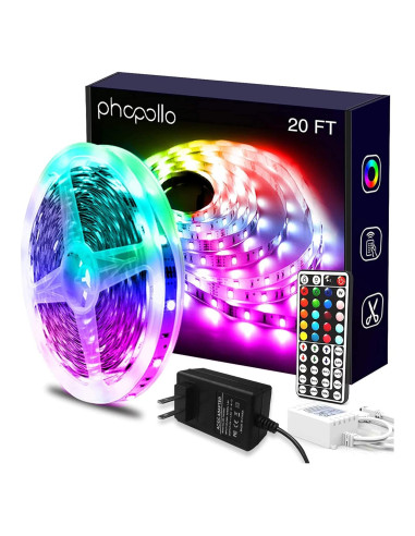 Luces LED PHOPOLLO 6.1m RGB con control remoto y 20 colores