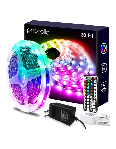 Luces LED PHOPOLLO 6.1m RGB con control remoto y 20 colores