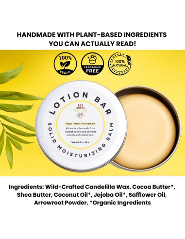 Barra de Loción Vegana EcoRoots 68g - Hidratante Natural Sólido