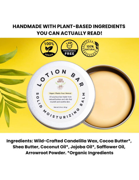 Barra de Loción Vegana EcoRoots 68g - Hidratante Natural Sólido