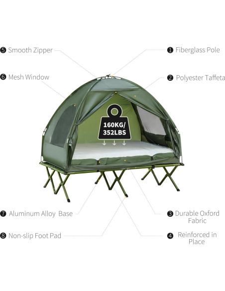 Cama de Camping Plegable Outsunny para 2 Personas con Carpa