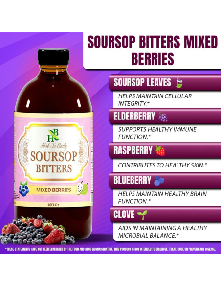 Líquido Amargo de Soursop con Berries Mixtas Herb To Body 473ml