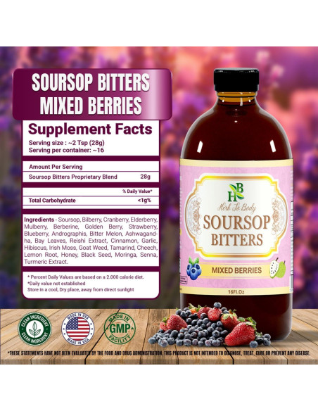 Líquido Amargo de Soursop con Berries Mixtas Herb To Body 473ml