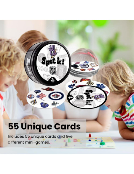 Juego de Cartas NHL Spot It MasterPieces - 55 Cartas, 5 Mini-Juegos