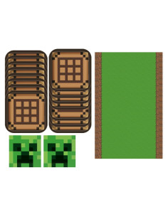Kit de Fiesta de Cumpleaños Minecraft - 16 Platos, 16 Servilletas y Mantel