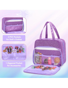 Funda para muñecas LoDrid morada con 6 bolsillos 29.5x13.2cm 2