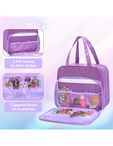Funda para muñecas LoDrid morada con 6 bolsillos 29.5x13.2cm