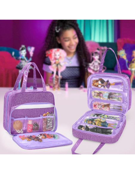 Funda para muñecas LoDrid morada con 6 bolsillos 29.5x13.2cm