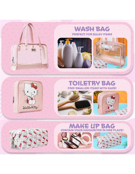 Conjunto de 3 Bolsas de Aseo Hello Kitty - Estuche de Maquillaje