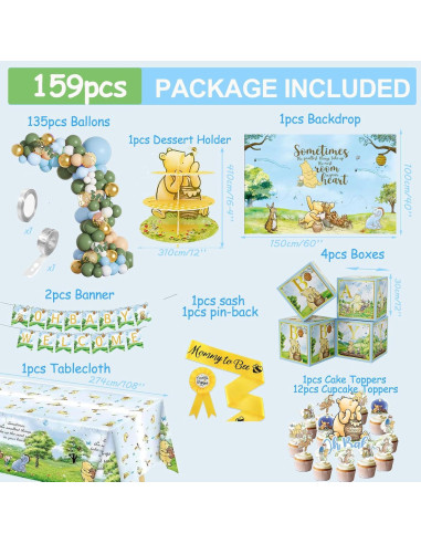 Kit de Decoraciones Baby Shower Winnie Pooh 159 Piezas